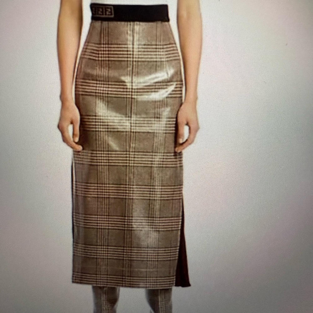 Fendi Black and Brown Plaid Pencil Skirt